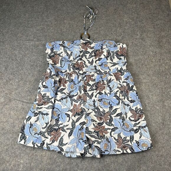 Old Navy Romper 2XL Blue Floral Linen Blend O Ring Halter Smocked Back Resort - Picture 1 of 11